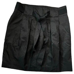 Banana Republic Mini Skirt Black Belted pleats Size 4 Lined Zip Pockets A-line